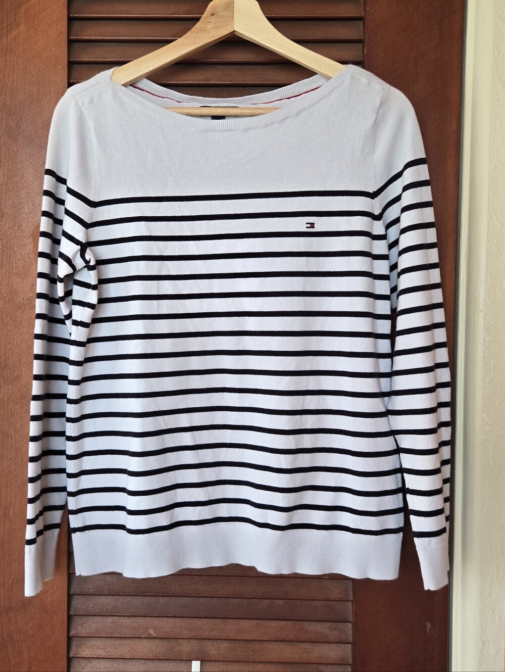 Tommy Hilfiger White And Navy Striped Nautical Sweater, M